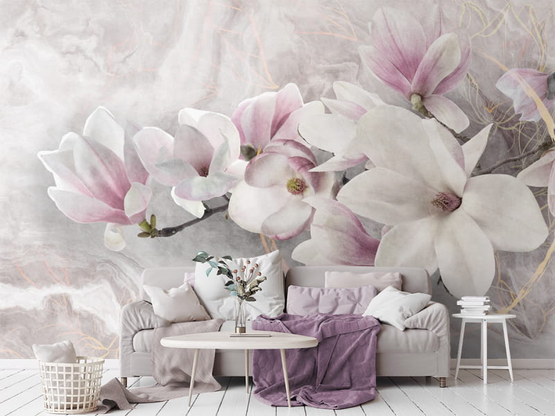 Fototapeta Rosa Magnolie 3D we wnętrzu salonu