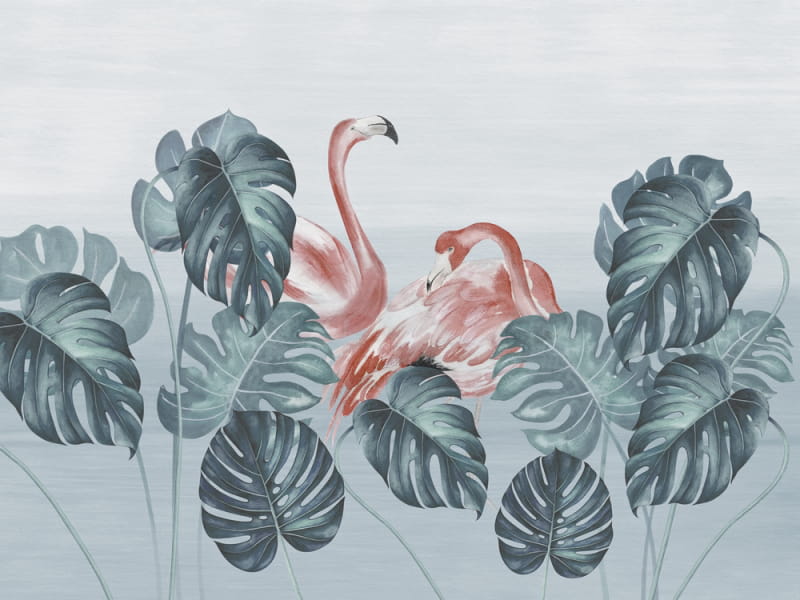 Fototapeta Flamingo- und Monsterablätter