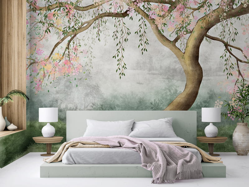 Fototapeta Wunderschöne Sakura we wnętrzu sypialni