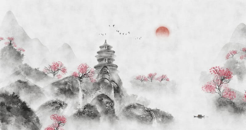 Fototapeta Sakura-Blüte in den Bergen