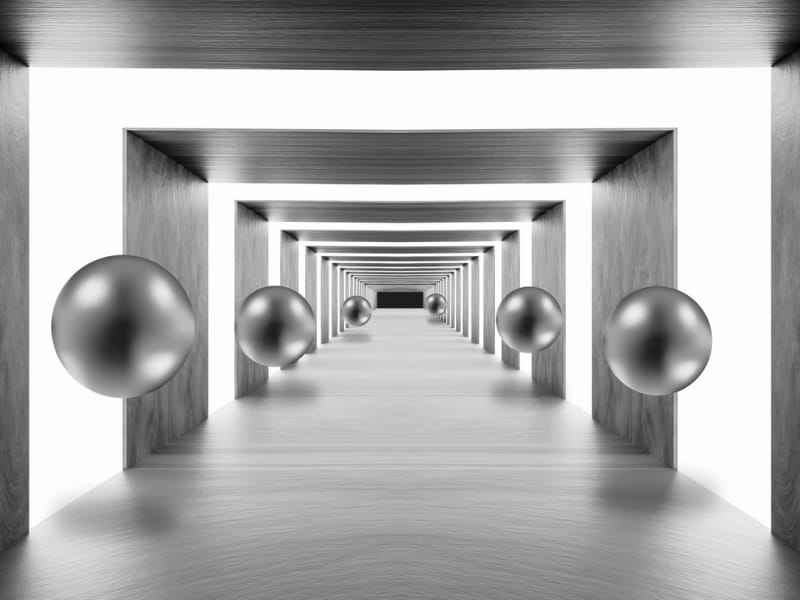 Fototapeta Silberne Kugeln in einem 3D-Tunnel