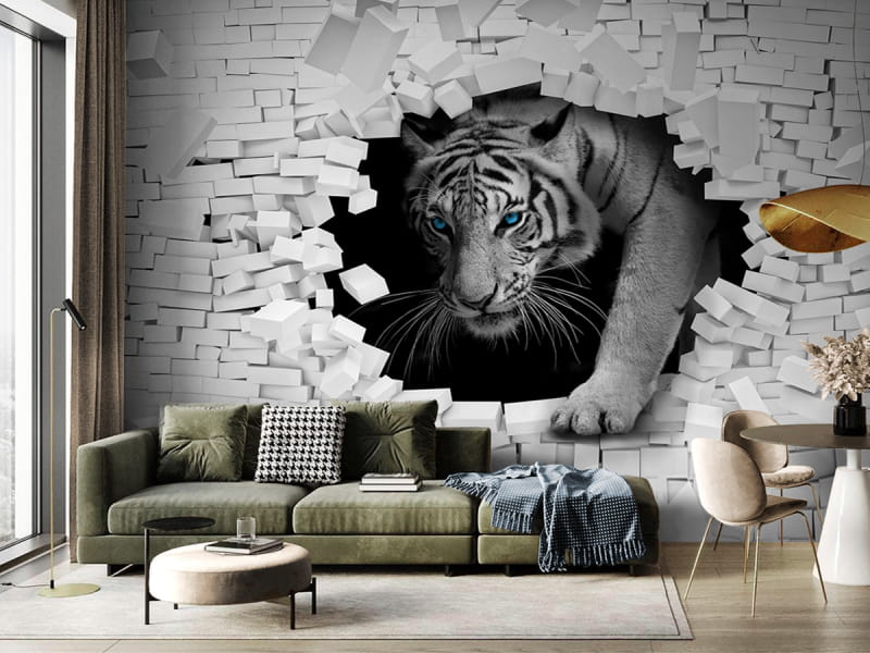 Fototapeta Tiger 3D we wnętrzu salonu