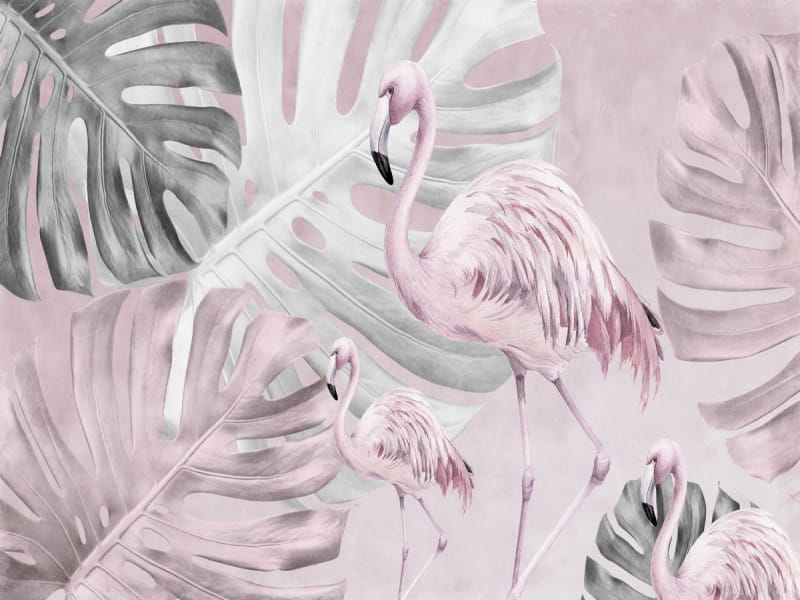 Fototapeta Flamingo und Monstera