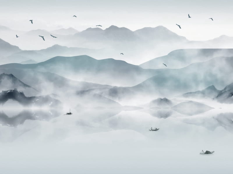 Fototapeta Nebelblaue Berge