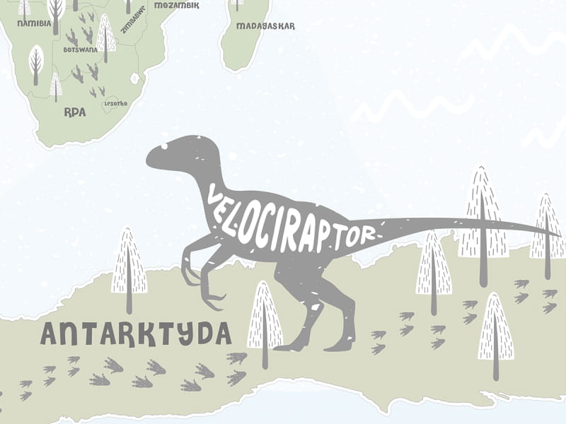 Fototapeta Karte mit Dinosauriern auf den Kontinenten fragment #2