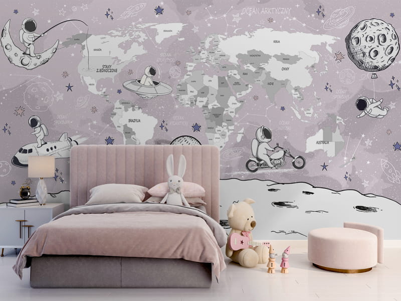 Fototapeta Rosa Weltkarte mit Astro we wnętrzu pokoju dziecka