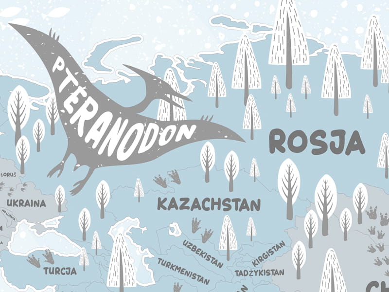 Fototapeta Dinosaurier auf einer blauen Karte fragment # 1