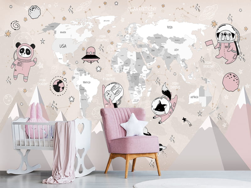 Fototapeta Beige Karte mit Astronauten we wnętrzu pokoju dziecka