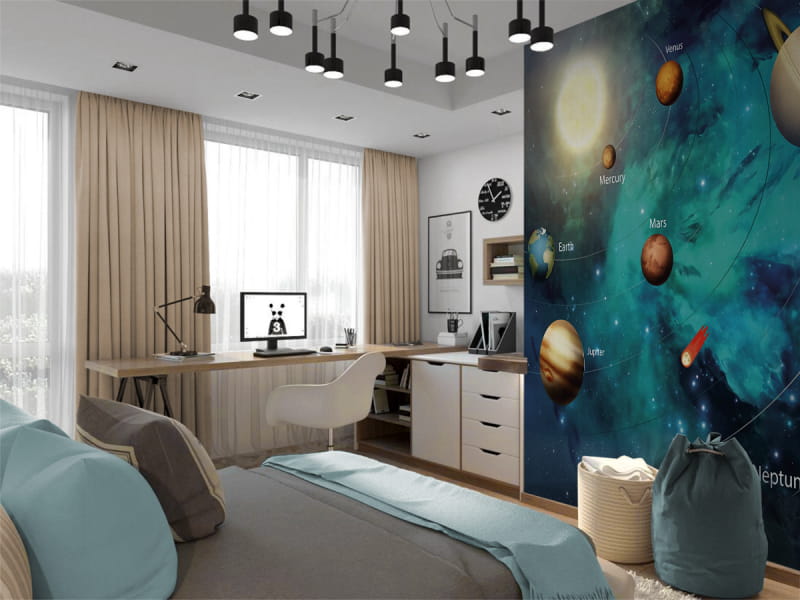 Fototapeta Planeten  we wnętrzu pokoju nastolatka