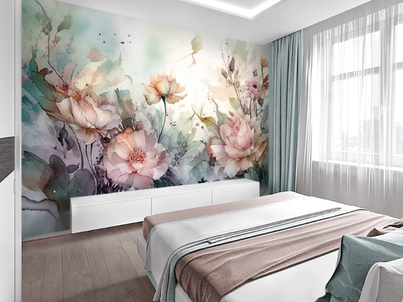 Fototapeta Axamit-Rosen we wnętrzu sypialni