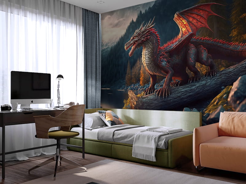 Fototapeta Der Drache we wnętrzu pokoju nastolatka