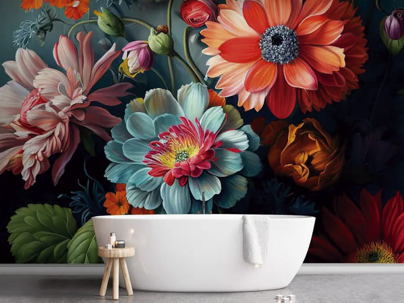 Fototapeta Helle Aquarellblumen we wnętrzu łazienki