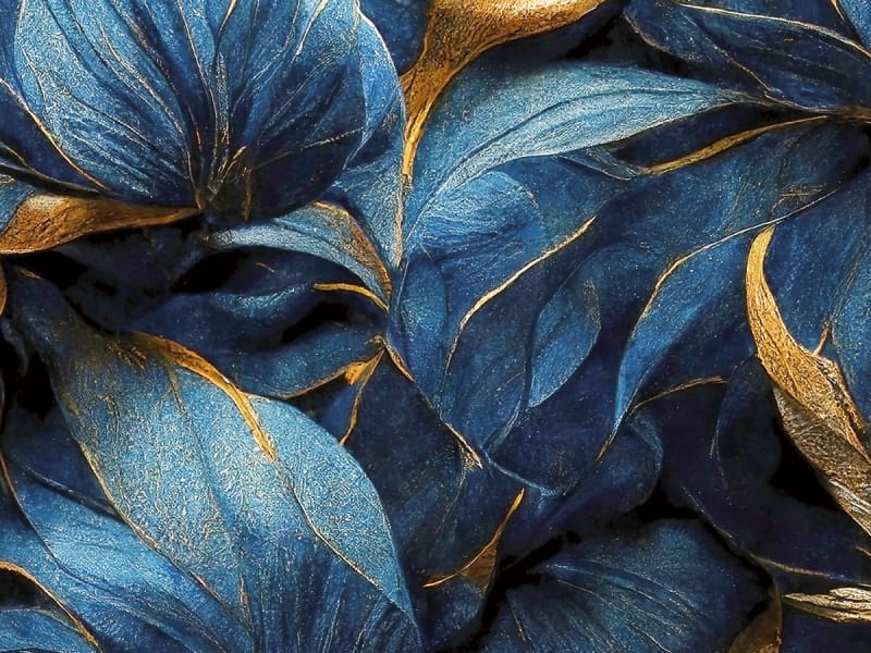 Fototapeta Große blaue Blüten mit Gold fragment # 1