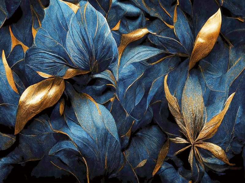 Fototapeta Große blaue Blüten mit Gold