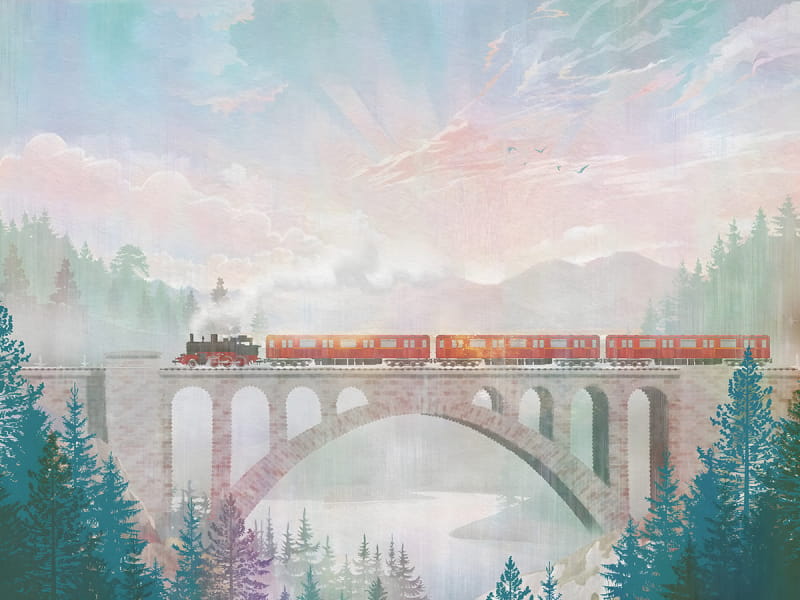 Fototapeta Brücke und Zug