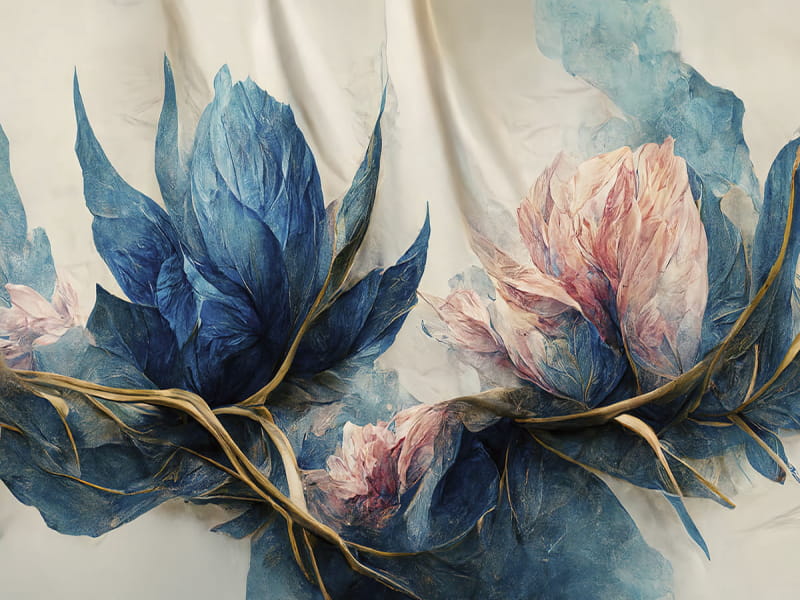 Fototapeta Blaue und rosa Blumen auf beigem Hintergrund