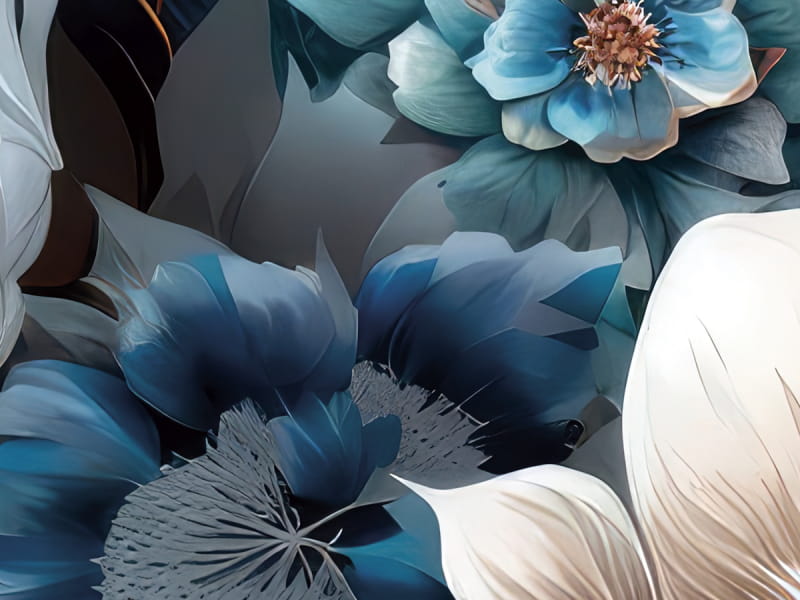 Fototapeta Blaue Blumen auf schwarzem Hintergrund fragment # 1