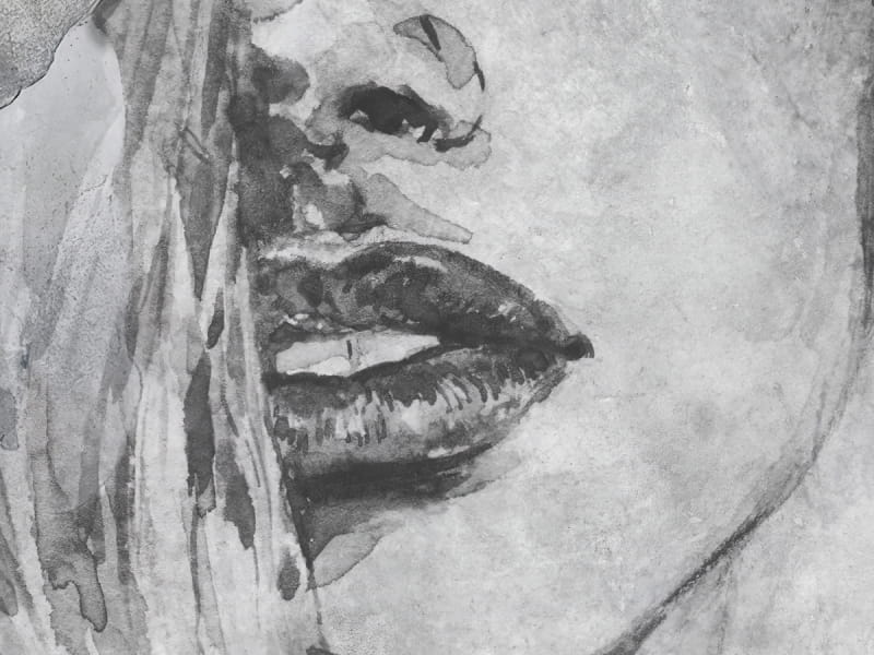 Fototapeta Schönes Mädchengesicht auf grauem Hintergrund fragment # 1