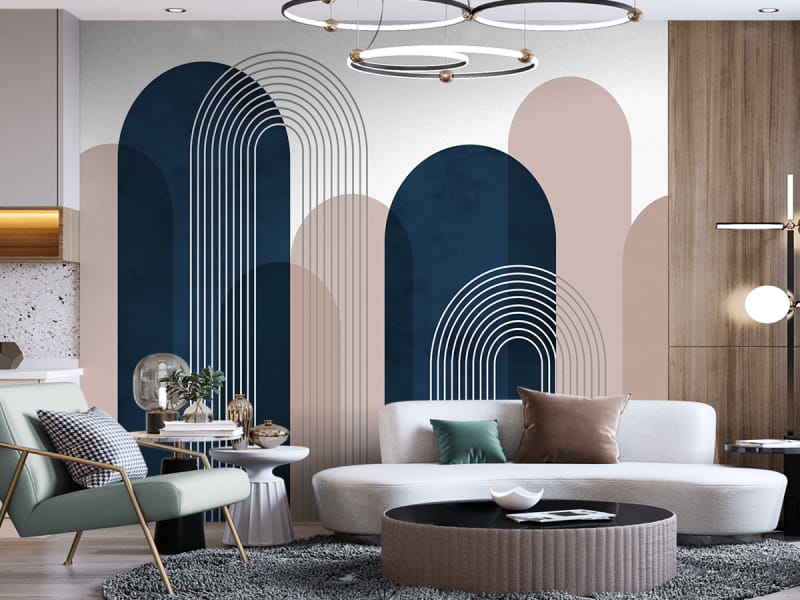 Fototapeta Blaue und beige Bögen we wnętrzu salonu