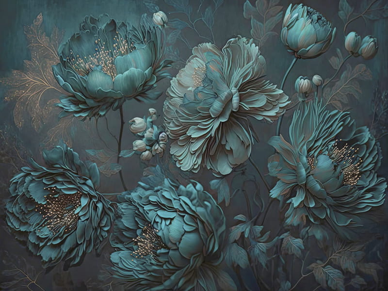 Fototapeta  In dunklen Blumen auf dunkelgrünem Hintergrund