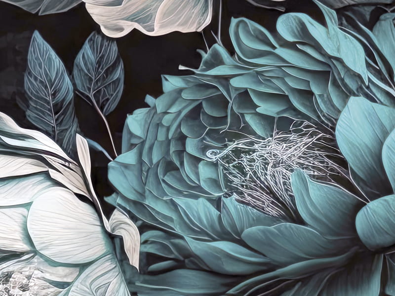 Fototapeta Helle Blumen auf schwarzem Hintergrund fragment # 1
