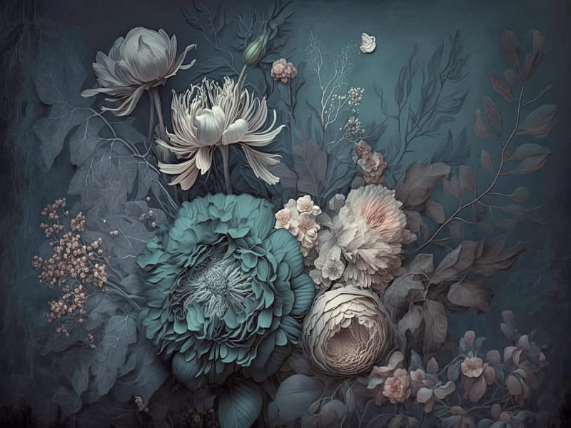 Fototapeta Große Blüten auf Dunkelgrün