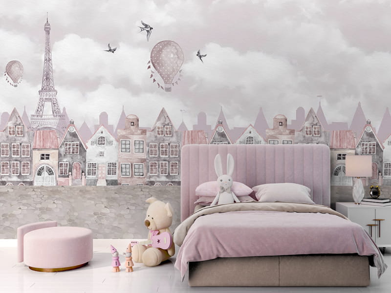 Fototapeta Märchenhaftes rosa Haus we wnętrzu pokoju dziecka