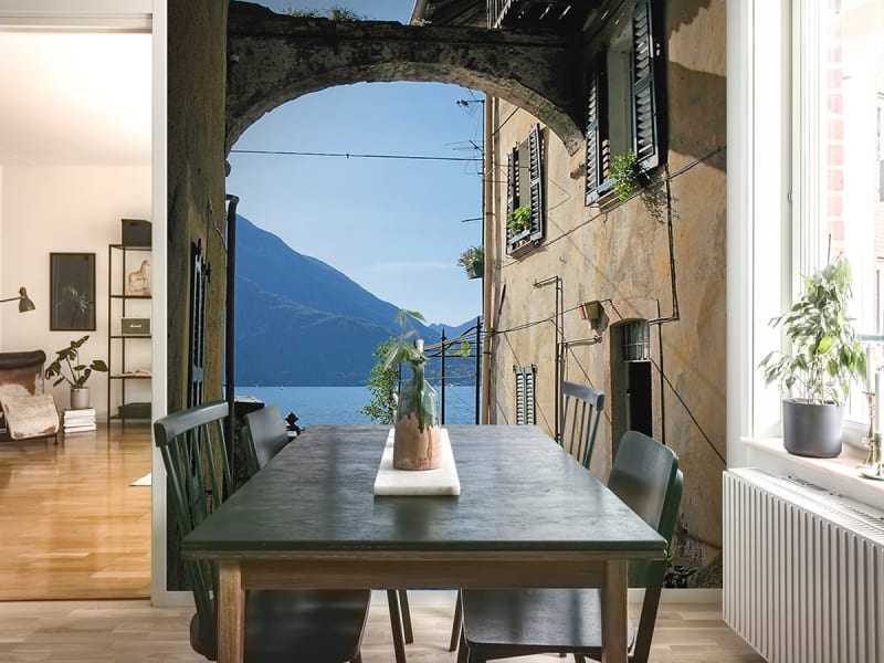 Fototapeta Balkon mit Bergblick we wnętrzu kuchni