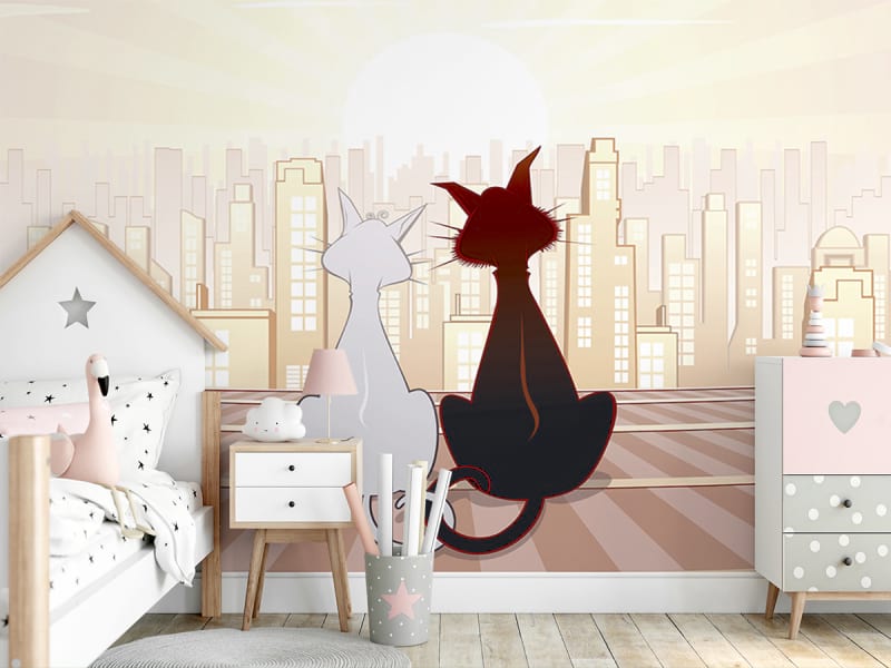 Fototapeta Gezeichnete Katzen we wnętrzu pokoju nastolatka