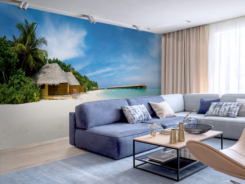 Fototapeta Schneeweißer Strand we wnętrzu salonu