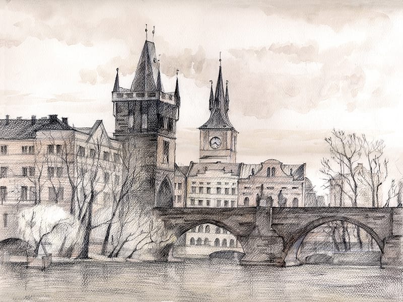 Fototapeta Zeichnung der Brücke in Prag