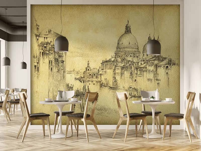 Fototapeta Zeichnung von Venedig we wnętrzu kawiarni