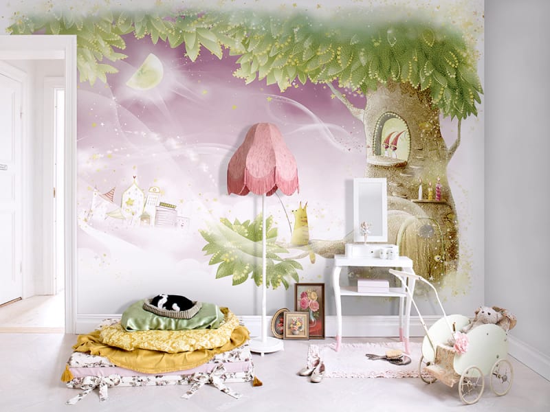 Fototapeta Baum mit rosa Himmel we wnętrzu pokoju dziecka