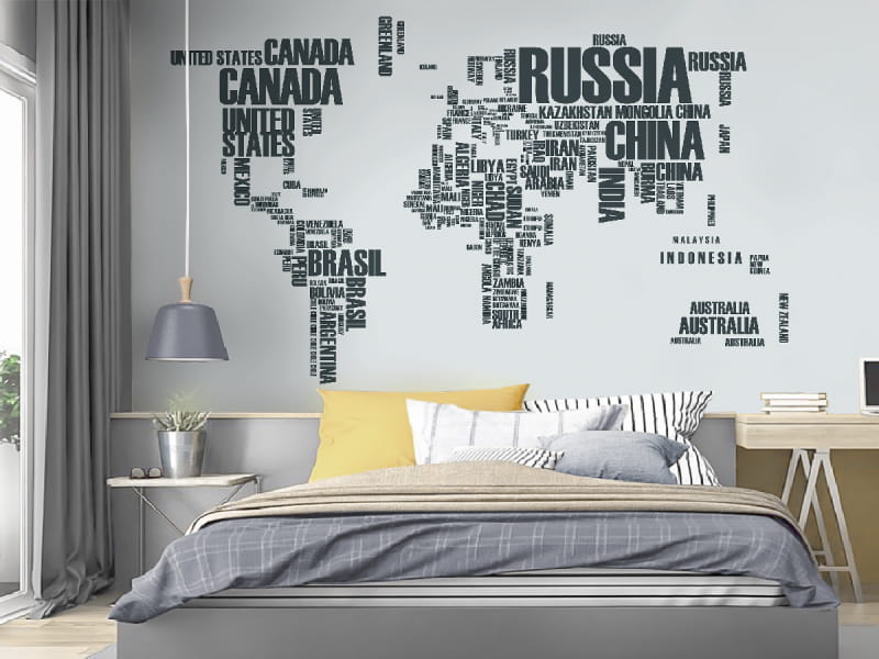 Fototapeta Wortkarte der Welt we wnętrzu pokoju nastolatka