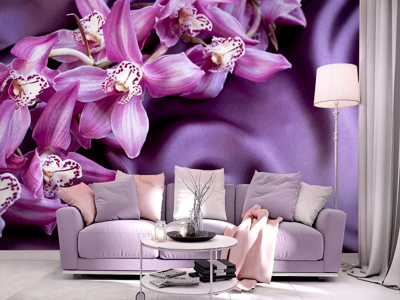 Fototapeta Lila Orchideen we wnętrzu salonu