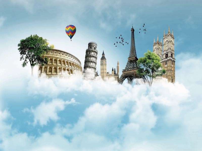 Fototapeta Europa auf den Wolken