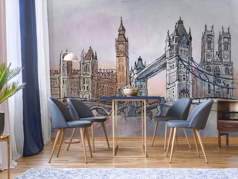 Fototapeta Londoner Zeichnung we wnętrzu kuchni