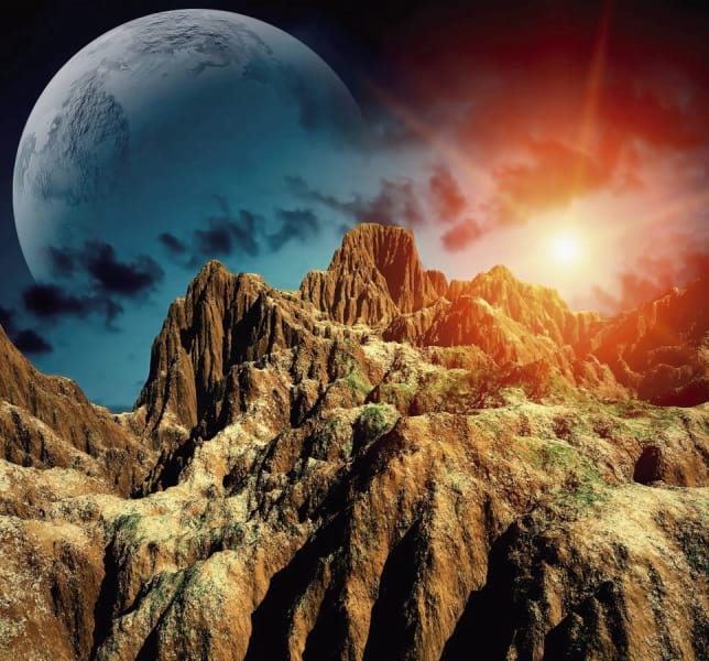 Fototapeta Mond über der Spitze des Berges