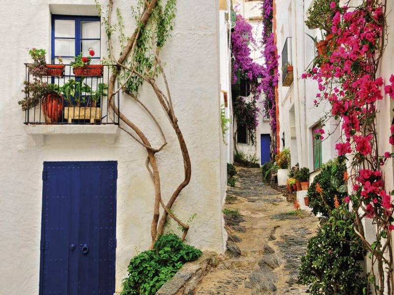 Fototapeta Blumenstraße in Griechenland