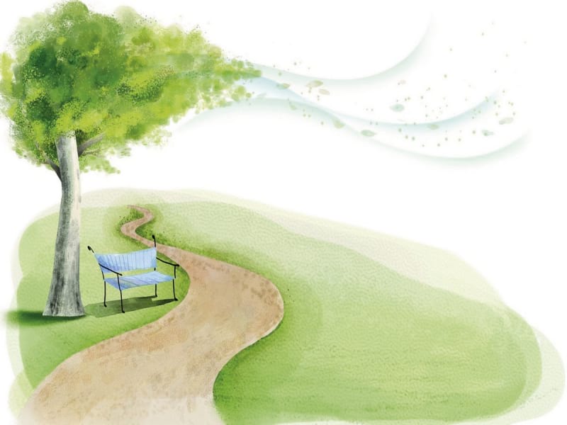 Fototapeta Bank unter einem Baum-Aquarell