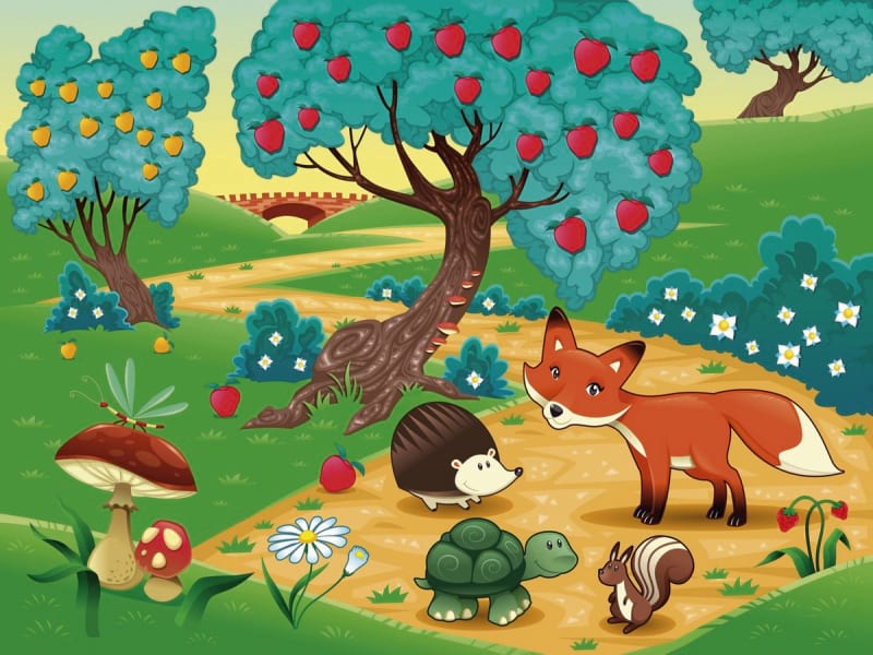 Fototapeta Tiere unter dem Apfelbaum