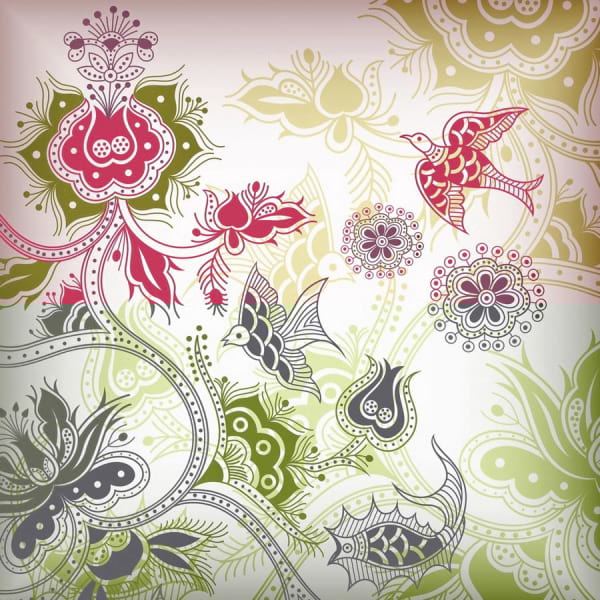 Fototapeta Warme Blumen und Vögel
