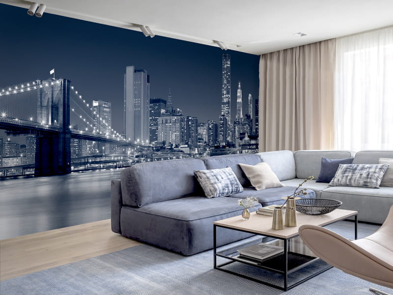 Fototapeta New York schwarz und weiß we wnętrzu salonu