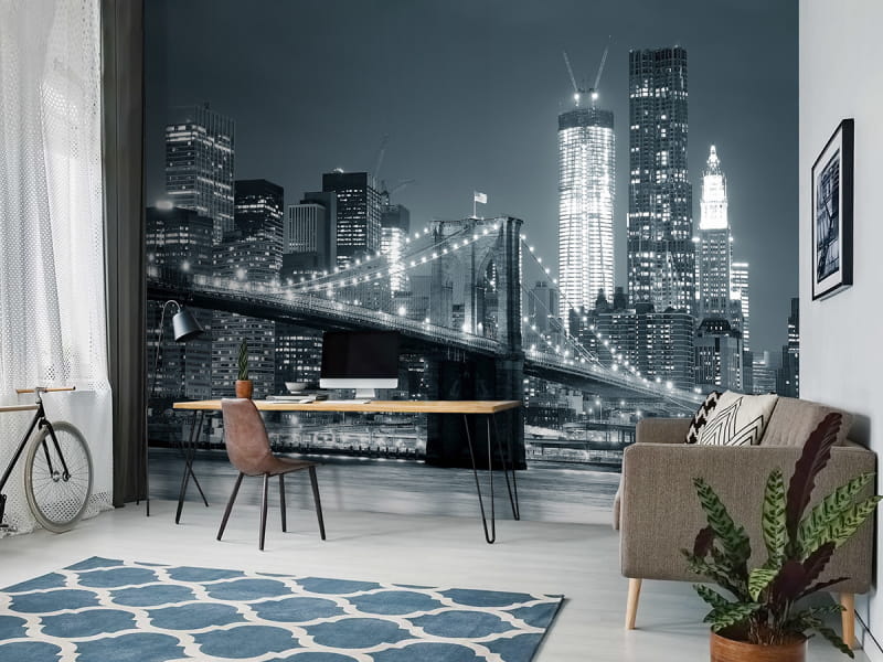 Fototapeta Brooklyn Bridge schwarz und weiß we wnętrzu pokoju nastolatka