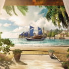 Miniatura fototapety Schiff mit blauen Segeln