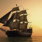 Miniatura fototapety Schiff vor Sonnenuntergang im Hintergrund