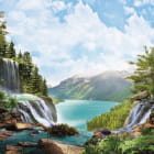 Miniatura fototapety Wasserfall und Berge