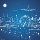 Miniatura fototapety Flugzeug über der nächtlichen Stadt