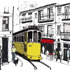 Miniatura fototapety Gelbe Straßenbahnzeichnung