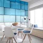 Miniatura fototapety Blaue und weiße Würfel we wnętrzu kuchni